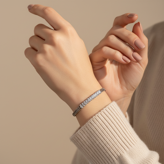 ⚡🚚Βραχιόλι “Baguette Glow Chain” – Ατσάλι με κρύσταλλα baguette