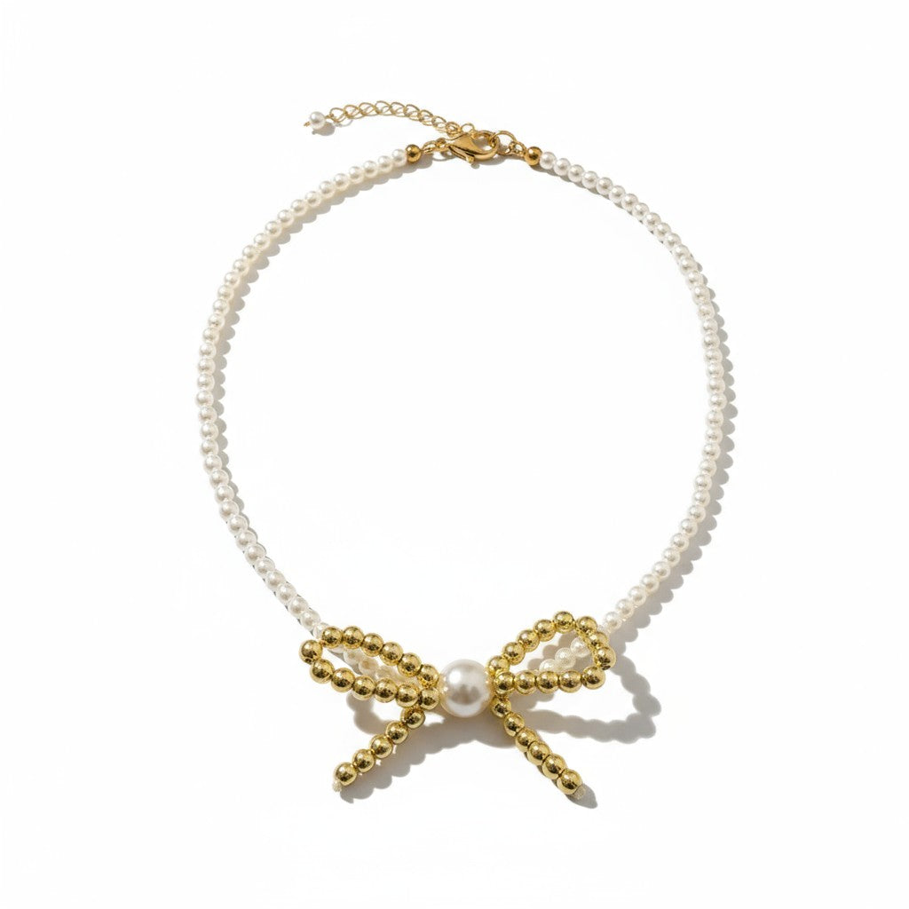 Χειροποίητο choker κολιέ με πέρλες και φιογκάκι αιματίτη – Irene Choker Necklace – So Cute by Dimi