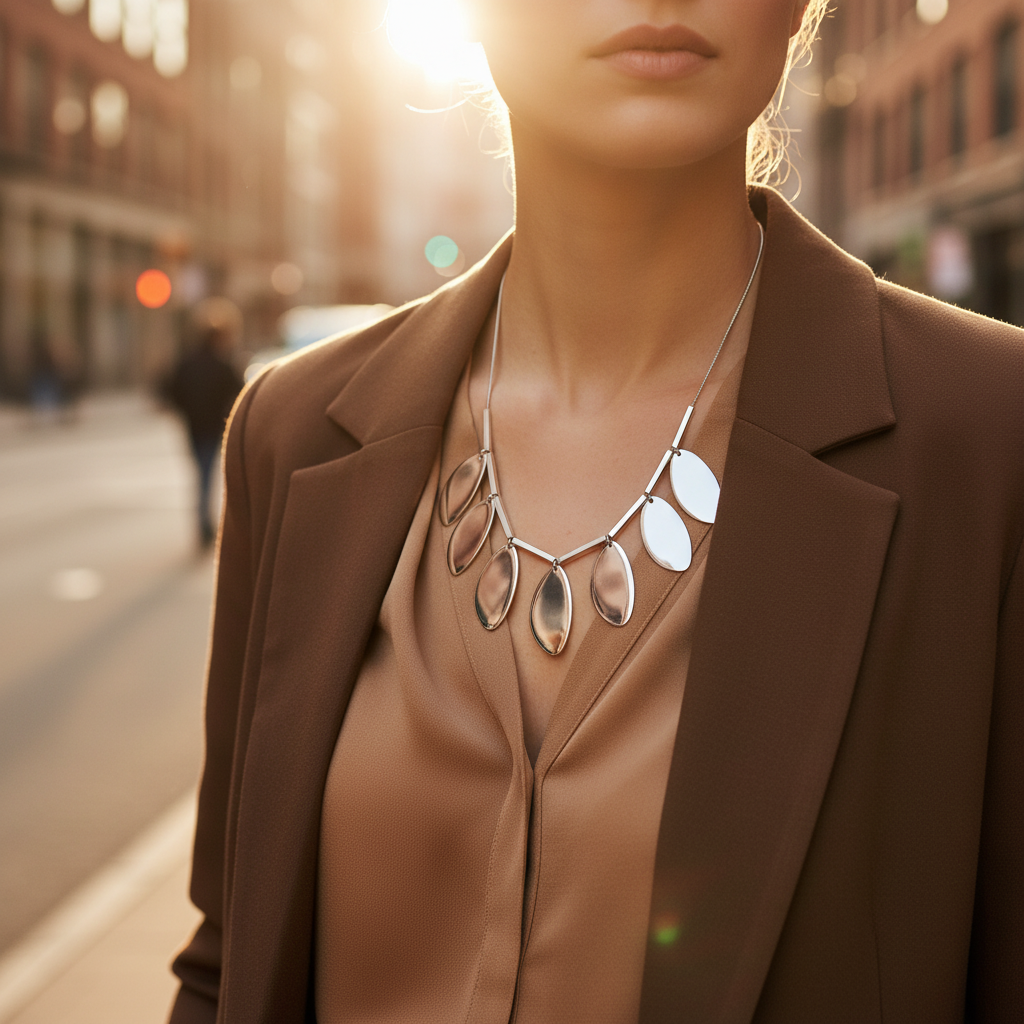 Ατσάλινο κολιέ με οβάλ μεταλλικά στοιχεία – So Cute Wholesale