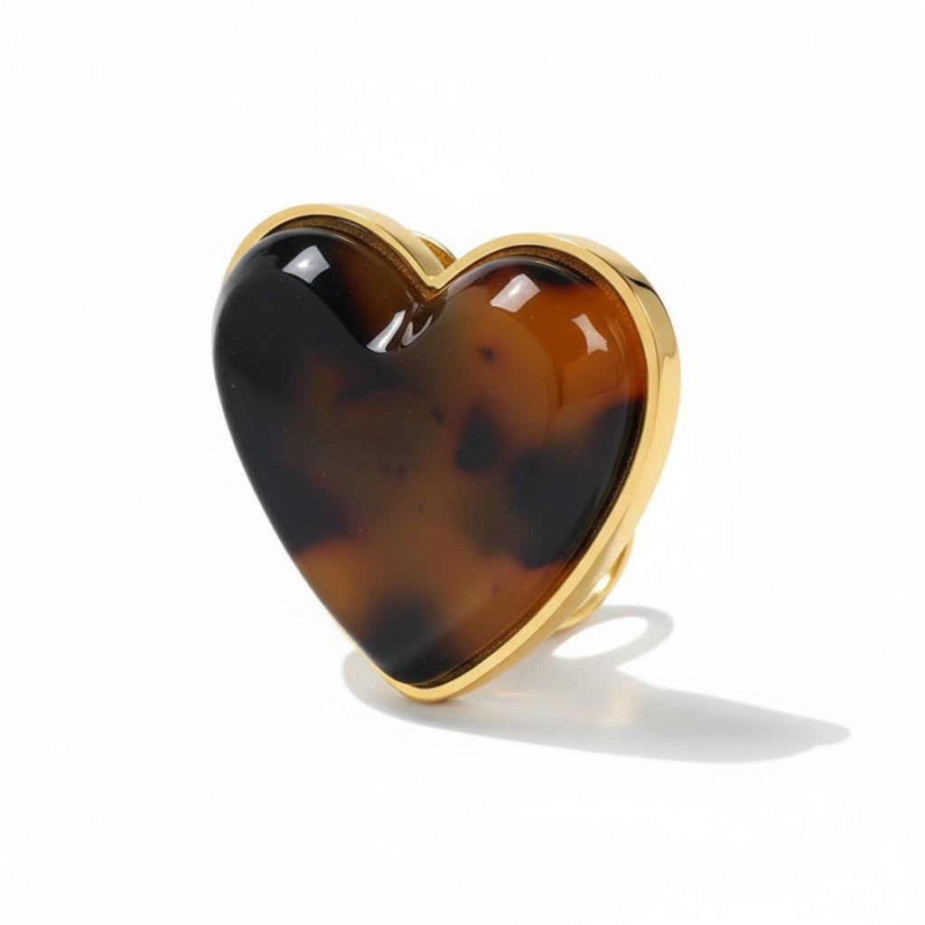 Tortoise Heart Ring – Ατσάλινο Δαχτυλίδι Καρδιά σε Καφέ Ταρταρούγα | So Cute by Dimi Χονδρική