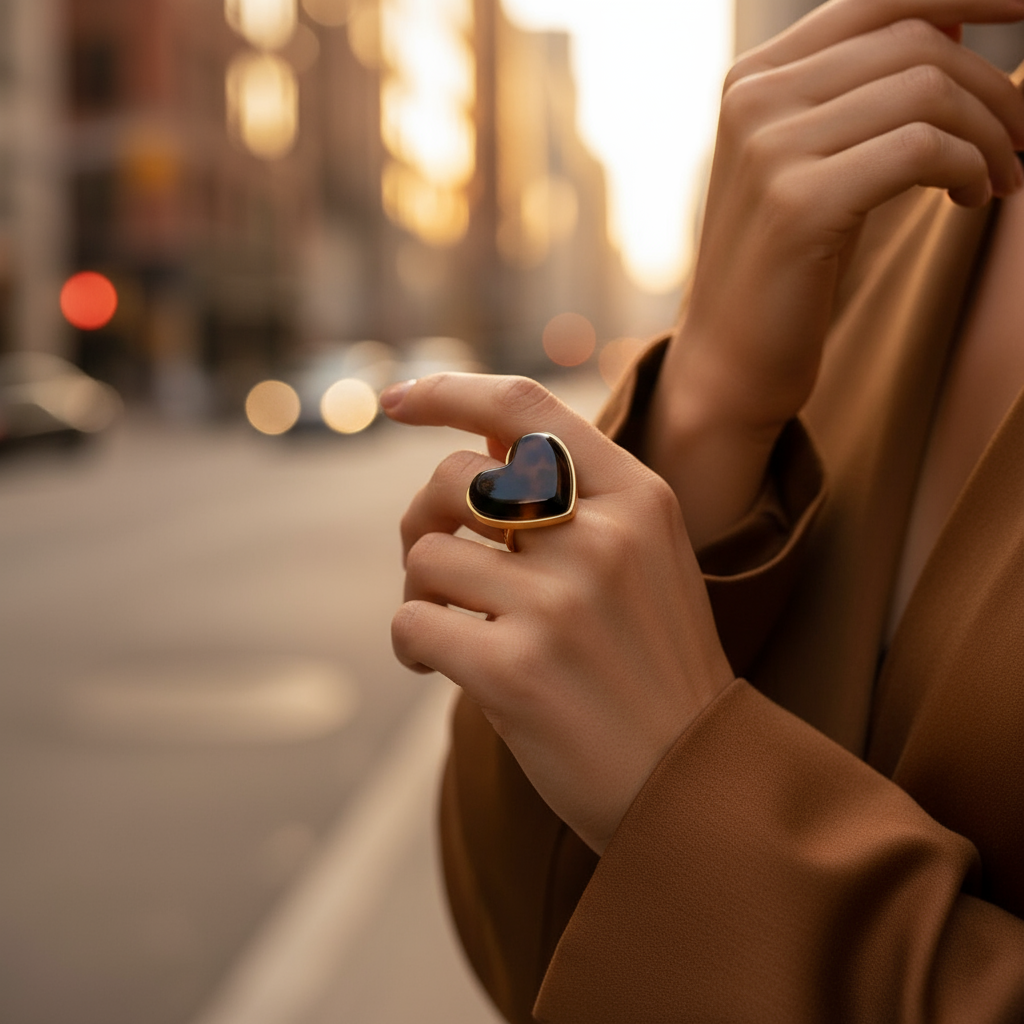 Tortoise Heart Ring – Ατσάλινο Δαχτυλίδι Καρδιά σε Καφέ Ταρταρούγα | So Cute by Dimi Χονδρική