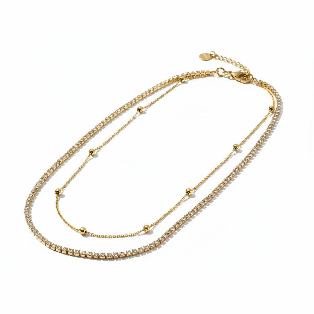 Ατσάλινο διπλό κολιέ με ζιργκόν σε χρυσό και ασημί – So Cute Wholesale