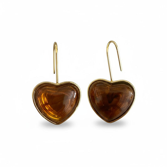 Ατσάλινα σκουλαρίκια So Cute by Dimi με καφέ καρδιές tortoise Χονδρική