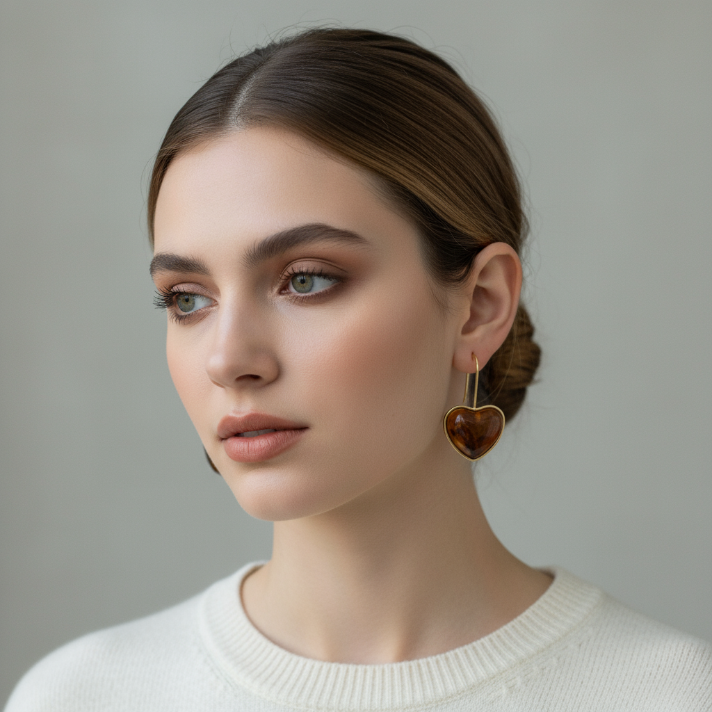 Ατσάλινα σκουλαρίκια So Cute by Dimi με καφέ καρδιές tortoise Χονδρική