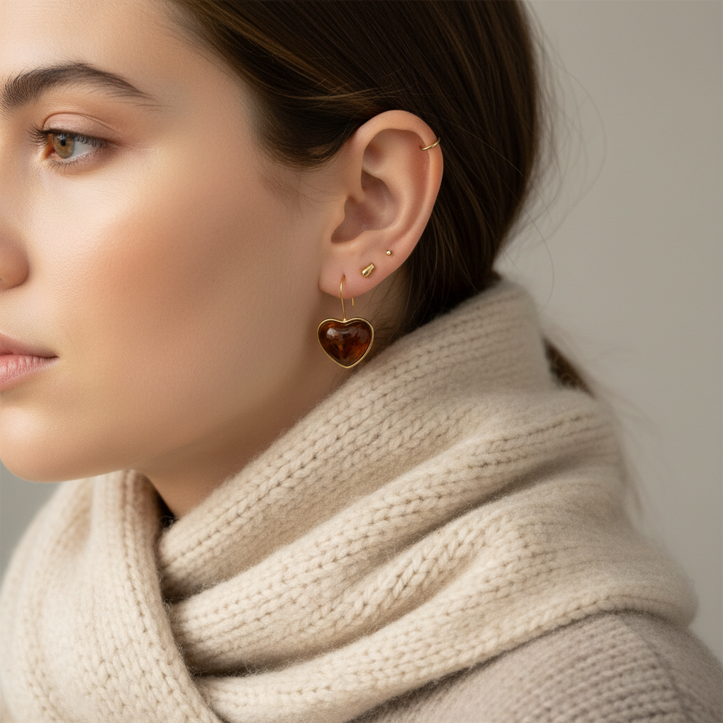 ⚡🚚 Tortoise Heart Earrings – Ατσάλινα Σκουλαρίκια με Καρδιά