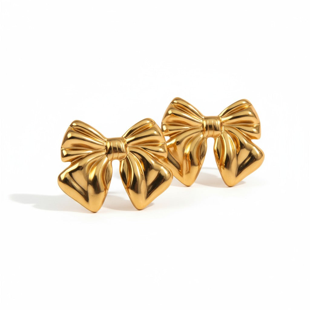 Ατσάλινα σκουλαρίκια φιόγκος χρυσό και ασημί – So Cute by Dimi χονδρική