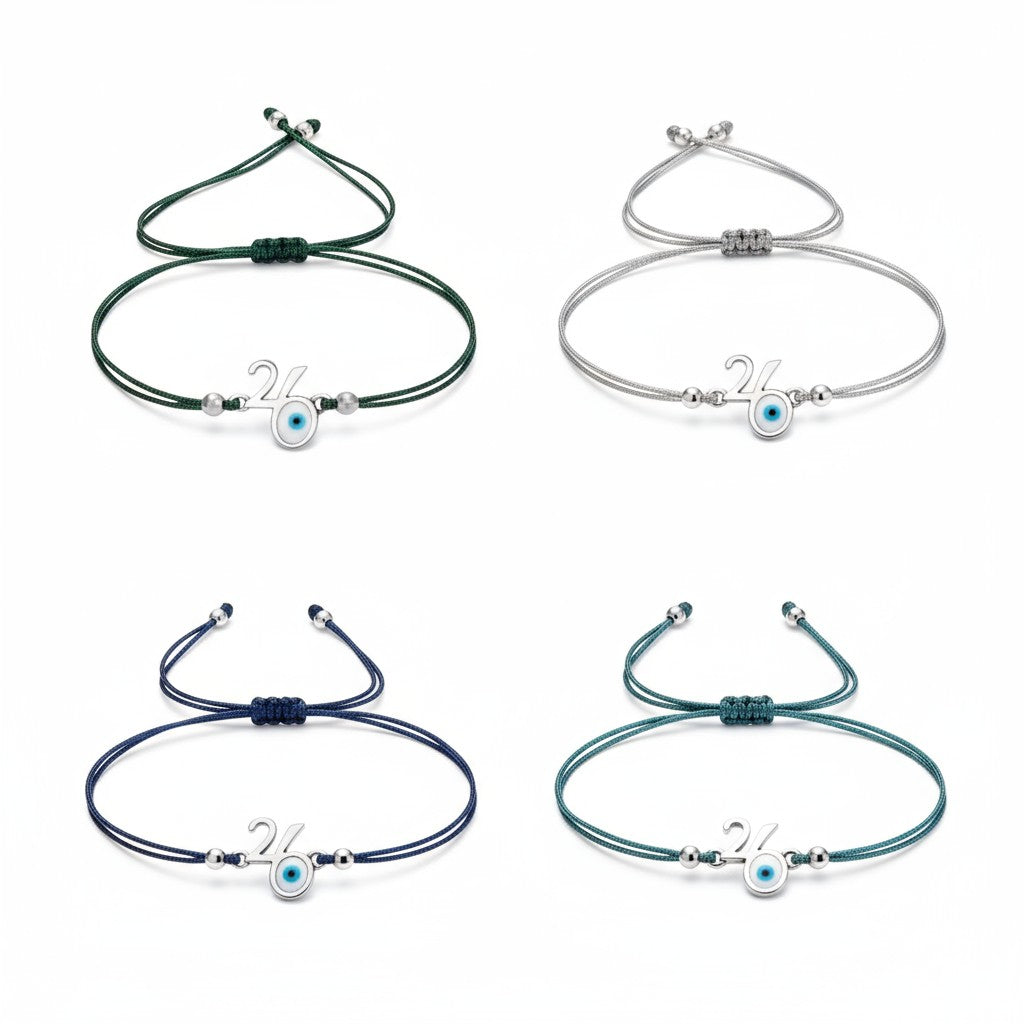 Βραχιόλι Γούρι 2026 με Ασημί Μάτι & Κορδόνι – Χονδρική | So Cute by Dimi 