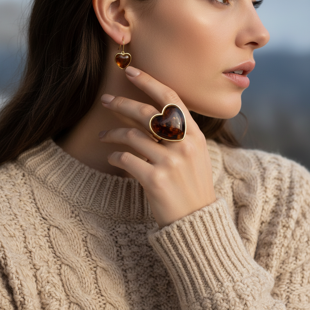 ⚡🚚 Tortoise Heart Earrings – Ατσάλινα Σκουλαρίκια με Καρδιά