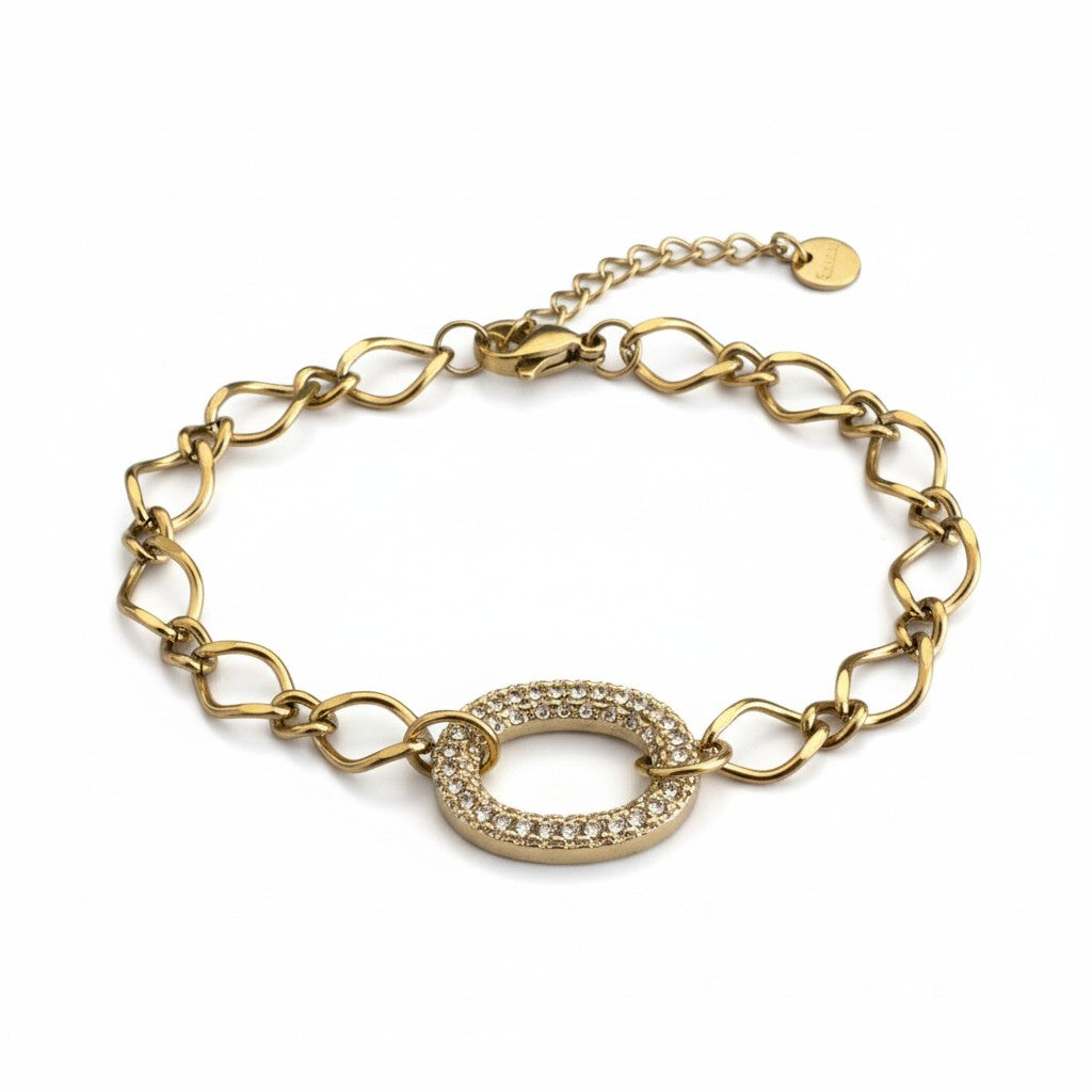 Stainless steel pavé oval link bracelet in  gold – So Cute by Dimi.