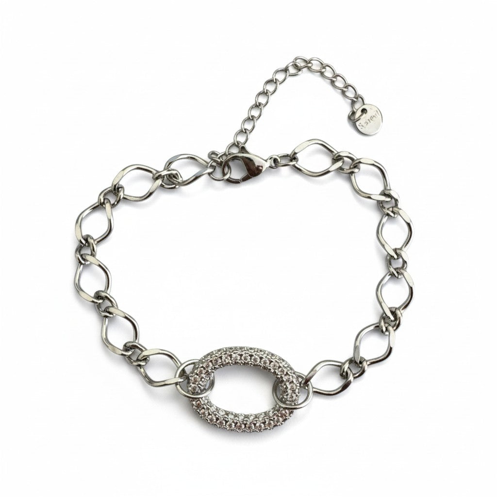 Stainless steel pavé oval link bracelet in silver  – So Cute by Dimi.