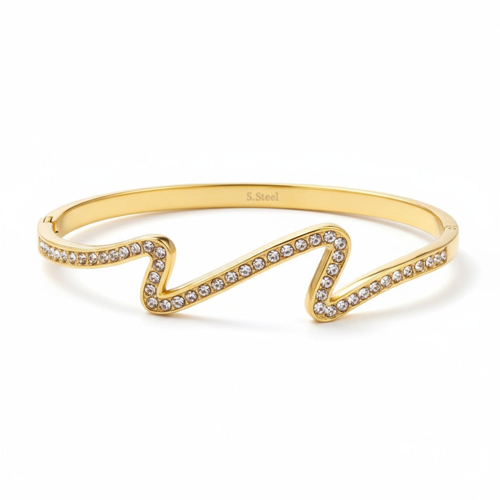 Ατσάλινο βραχιόλι με zigzag γραμμή και ζιργκόν – Crystal Zigzag Bangle So Cute by DImi Χονδρική