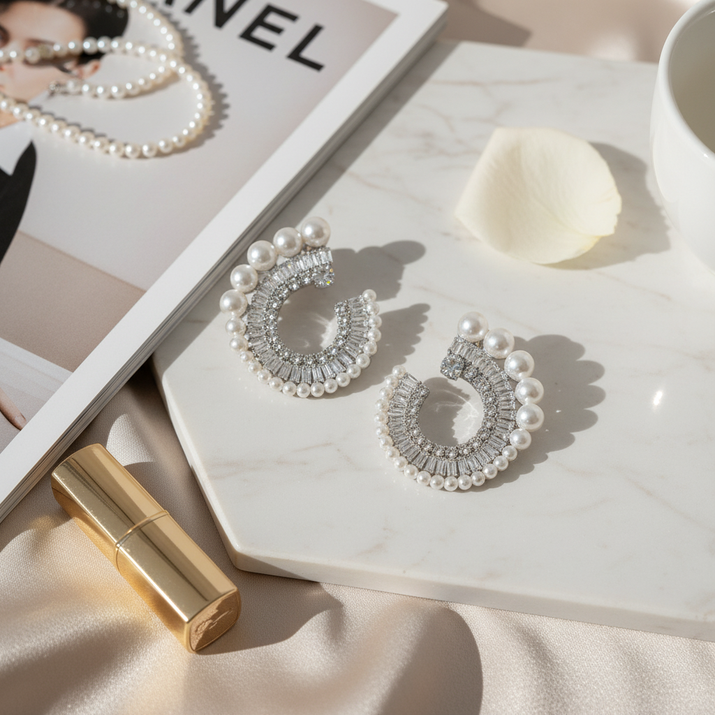 Statement σκουλαρίκια με πέρλες και στρας σε ασημί, So Cute by Dimi Wholesale