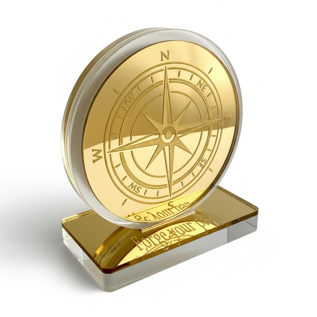 🤍✨ Επιτραπέζιο Γούρι Πυξίδα – Plexiglass Καθρέφτης