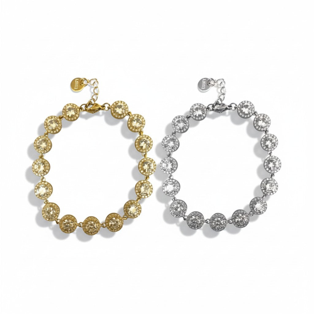 ⚡🚚Crystal Halo Bracelet – Ατσάλινο Βραχιόλι με Ζιργκόν & Στρας