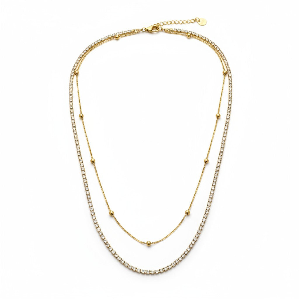 Ατσάλινο διπλό κολιέ με ζιργκόν σε χρυσό και ασημί – So Cute Wholesale