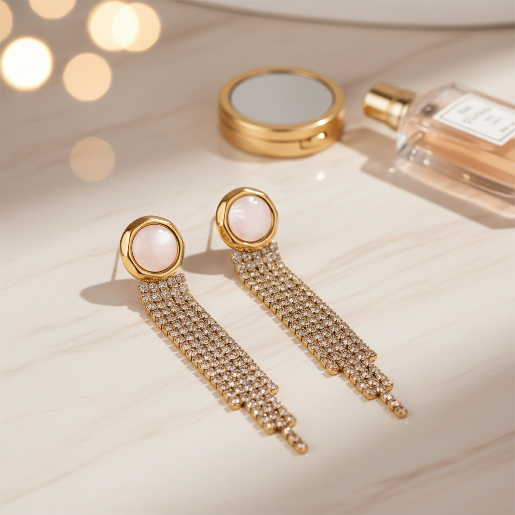 Σκουλαρίκια Tassel Round από ατσάλι με ζιργκόν – So Cute by Dimi χονδρική