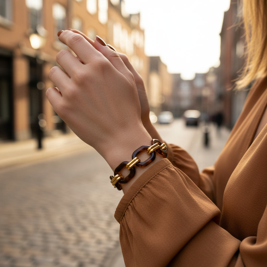 Βραχιόλι με κρίκους ταρταρούγας και χρυσή αλυσίδα – Tortoise Chain Bracelet – So Cute by Dimi