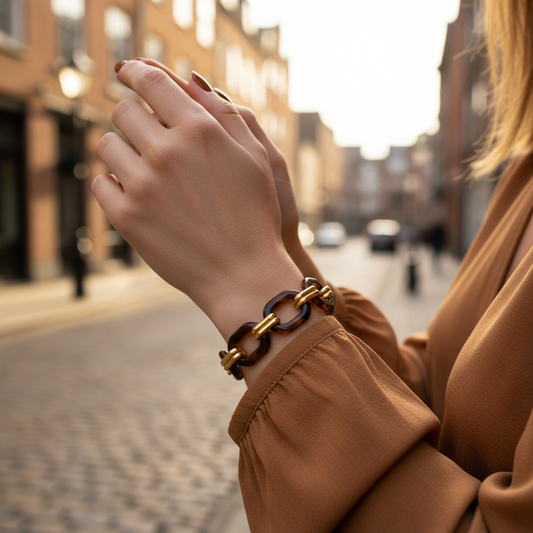 Βραχιόλι με κρίκους ταρταρούγας και χρυσή αλυσίδα – Tortoise Chain Bracelet – So Cute by Dimi