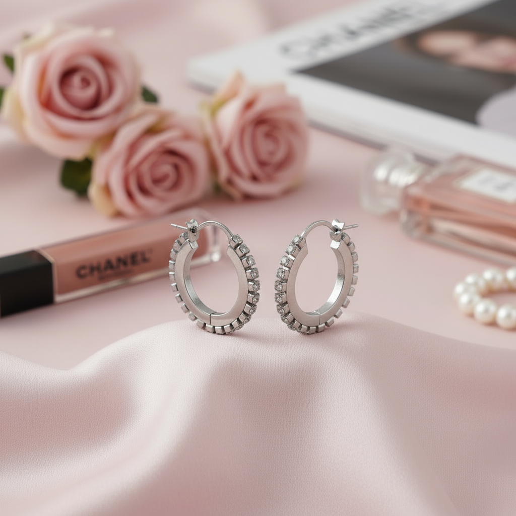 Ατσάλινα hoops με στρας σε χρυσό και ασημί – So Cute by Dimi Wholesale