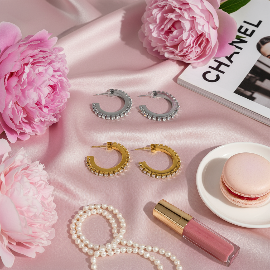 Ατσάλινα hoops με στρας σε χρυσό και ασημί – So Cute by Dimi Wholesale