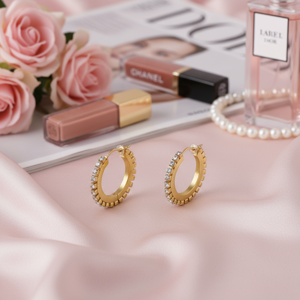 Ατσάλινα hoops με στρας σε χρυσό και ασημί – So Cute by Dimi Wholesale