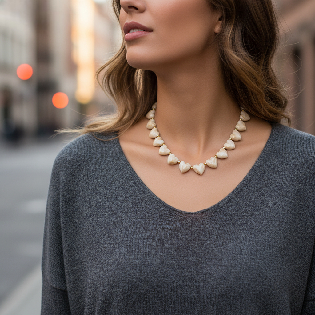 Marbella Heart Necklace – ατσάλινο κολιέ με καρδιές ρητίνης σε φθινοπωρινές αποχρώσεις, διαθέσιμο για χονδρική στο So Cute by Dimi