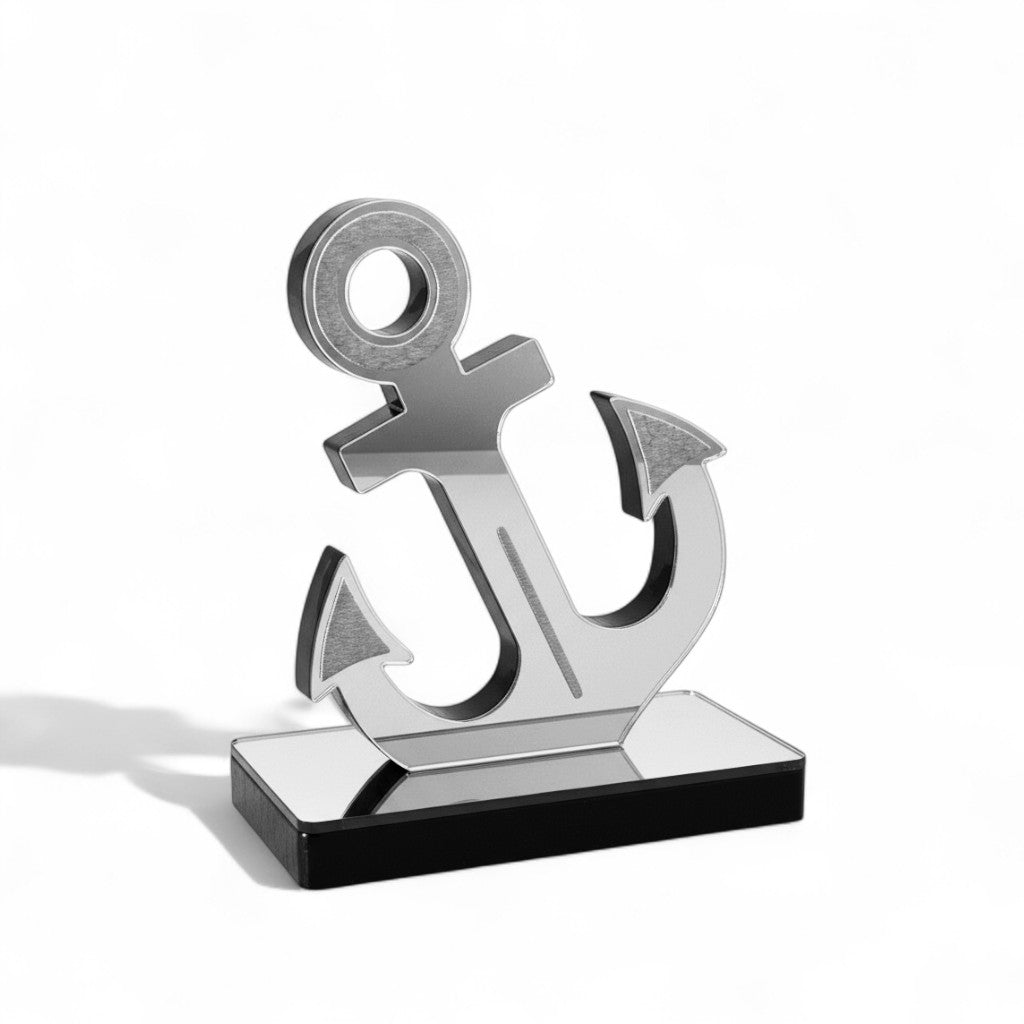 Επιτραπέζιο γούρι άγκυρα από πλεξιγκλάς καθρέφτη σε χρυσό ή ασημί, χειροποίητη δημιουργία So Cute by Dimi – ιδανικό για εταιρικά δώρα και luxury διακόσμηση.