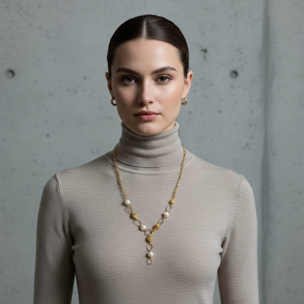 Elara Necklace – Ατσάλινο Κολιέ Τύπου Υ με Πέρλες | So Cute by Dimi Χονδρική