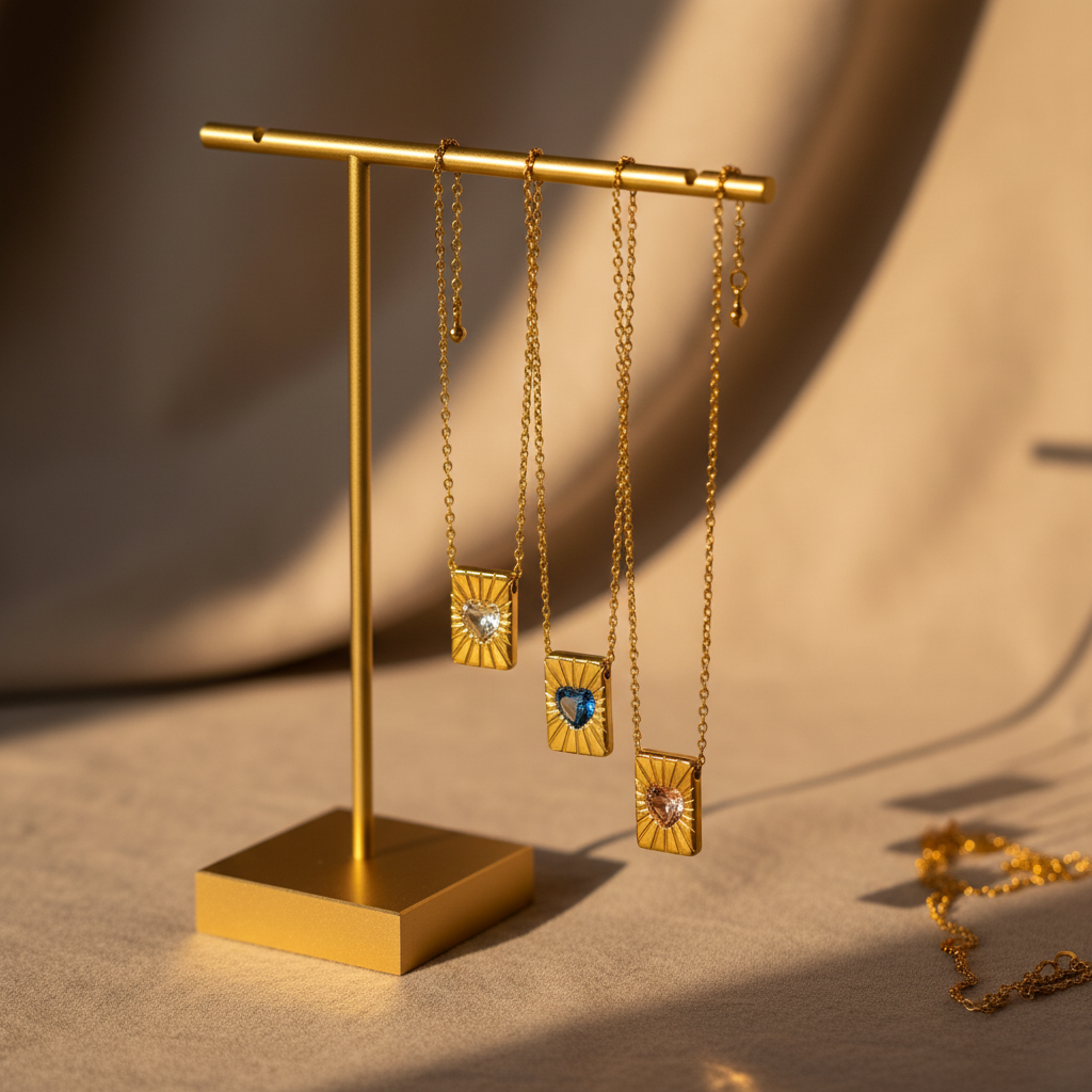 💎🕒 Heartbeam Necklace – Ατσάλινο Κολιέ με Καρδιά Ζιργκόν σε Πολυτελές Φινίρισμα