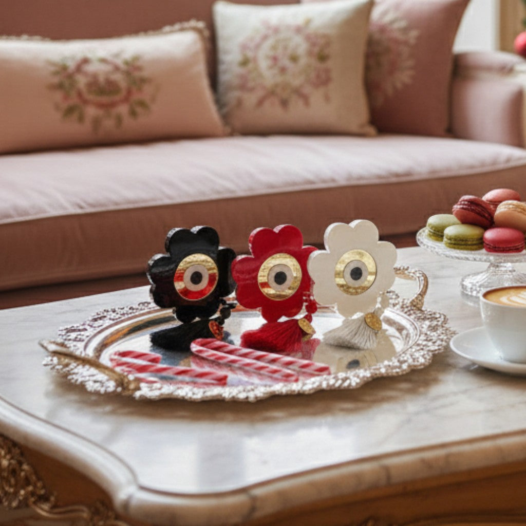 Handmade Lucky Tassel Clover plexiglass gouri with mirror detail and premium tassel – wholesale So Cute by Dimi