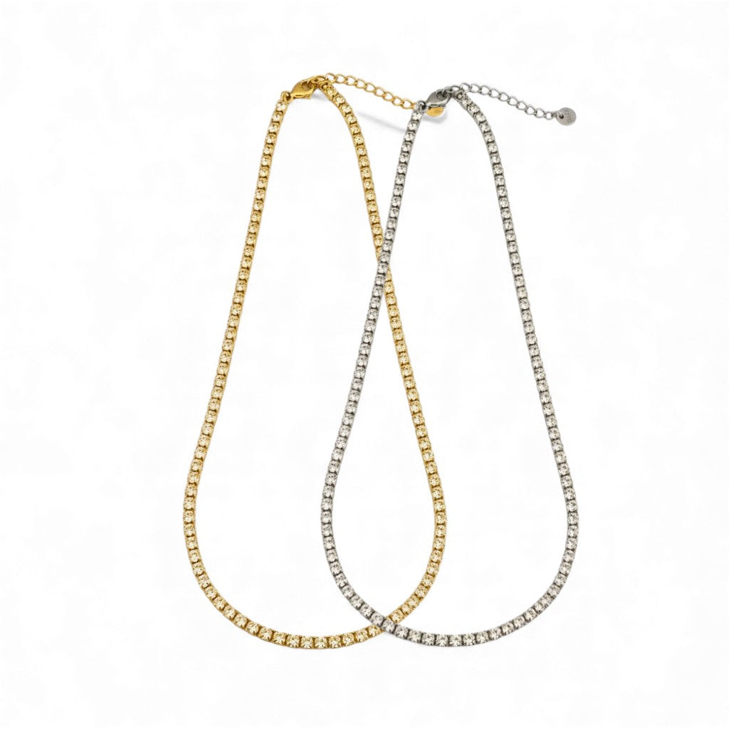 Χονδρικό ατσάλινο κολιέ riviera με strass 3mm – So Cute by Dimi Wholesale