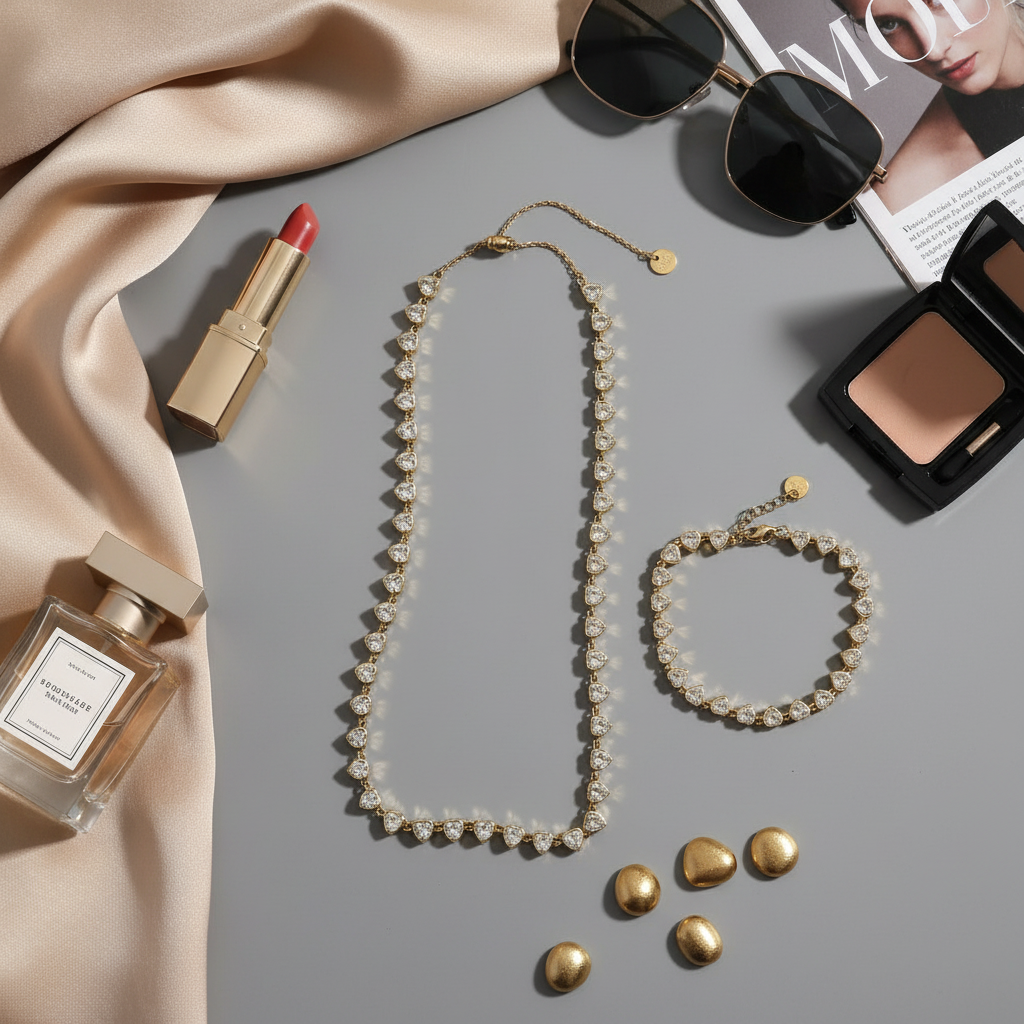 ⚡🚚 Heartline Sparkle Necklace – Ατσάλινο Κολιέ με Καρδιές Ζιργκόν