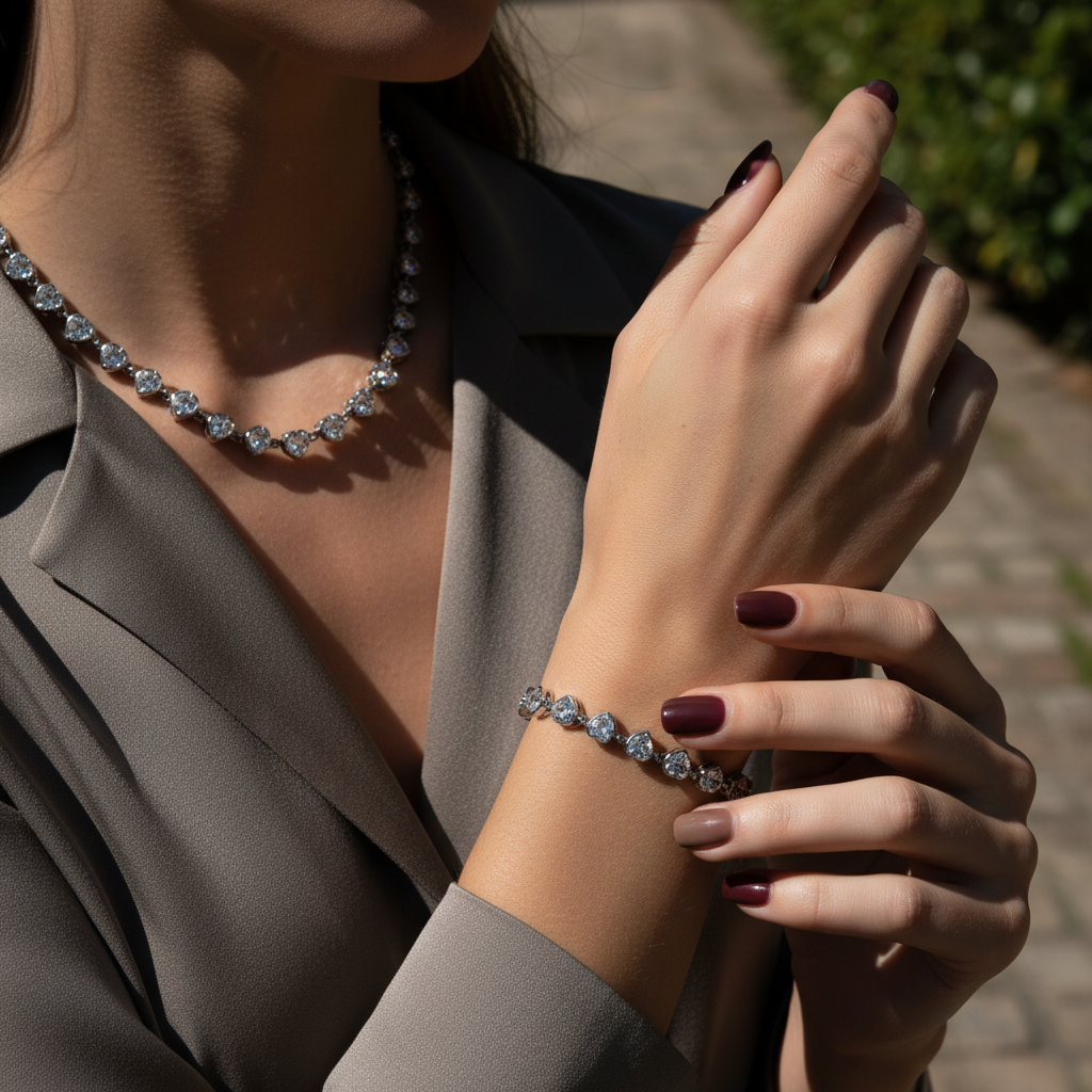 ⚡🚚 Heartline Sparkle Necklace – Ατσάλινο Κολιέ με Καρδιές Ζιργκόν