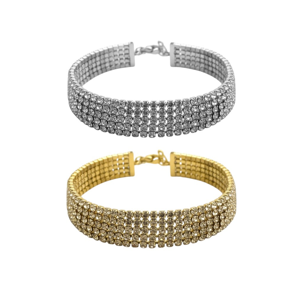 Χονδρικό ατσάλινο statement cuff βραχιόλι με πολλαπλές σειρές ζιργκόν — So Cute by Dimi, κωδ. 1-501-3143