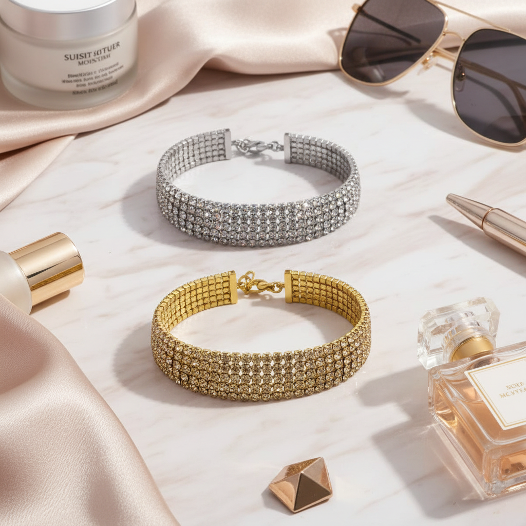 Χονδρικό ατσάλινο statement cuff βραχιόλι με πολλαπλές σειρές ζιργκόν — So Cute by Dimi, κωδ. 1-501-3143