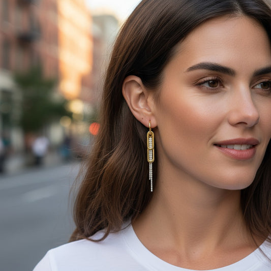 Paperclip Glam Earrings – Ατσάλινα Κρίκοι με Charms & Κρύσταλλα | So Cute by Dimi Χονδρική