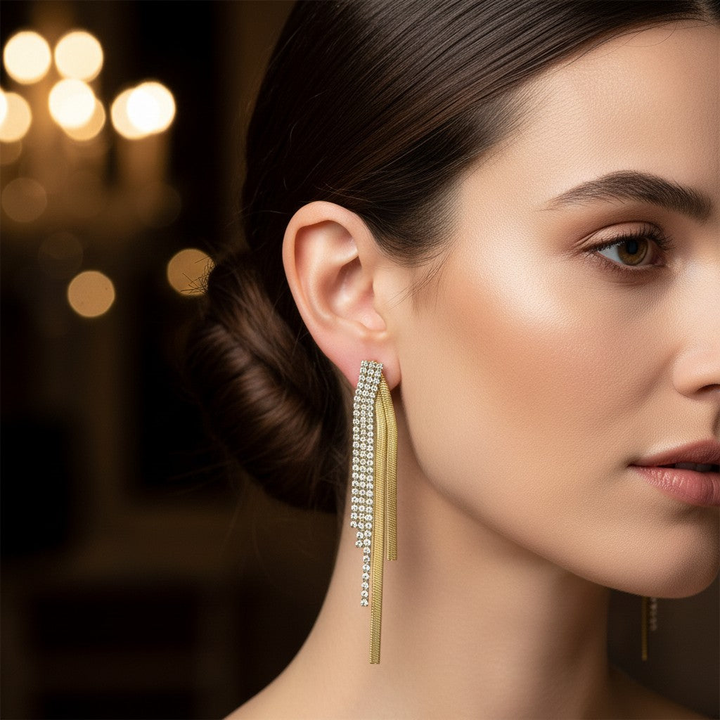 ⚡🚚 Twist & Shine – Ατσάλινα Κρεμαστά Σκουλαρίκια Strass