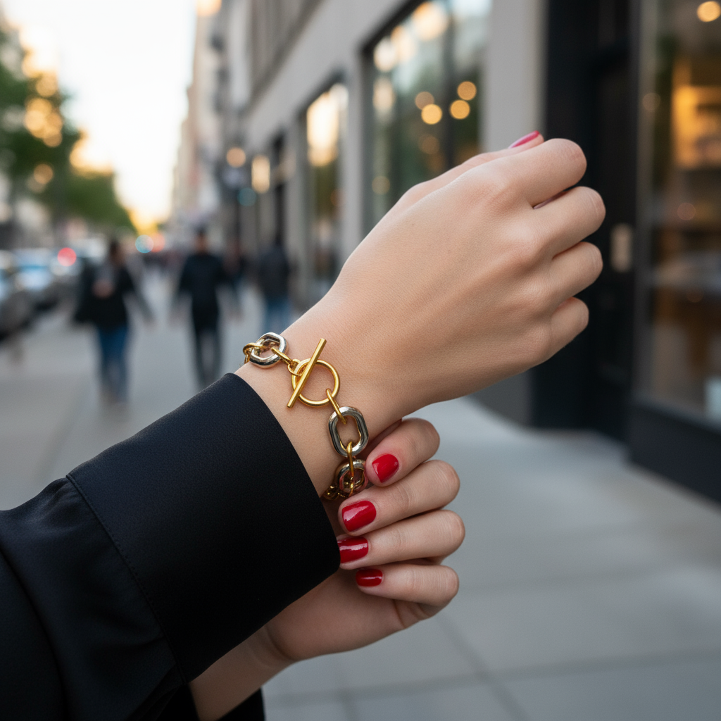 Βραχιόλι chunky chain διχρωμίας με toggle clasp από ατσάλι – Χονδρική So Cute by Dimi