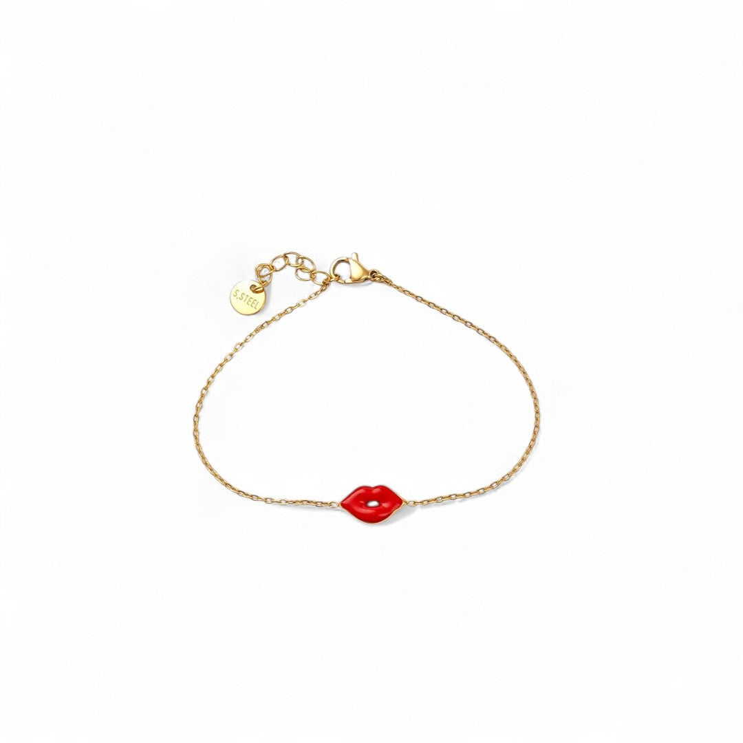Χονδρικό ατσάλινο βραχιόλι Red Lips με σμάλτο σε χρυσό και ασημί