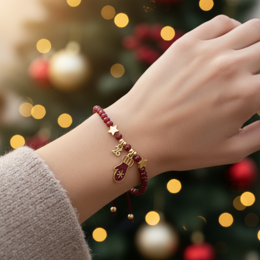 Χονδρική So Cute by DImi χειροποίητο βραχιόλι-γούρι με κρυστάλλινες χάντρες, αστέρια και γιορτινό γαντάκι