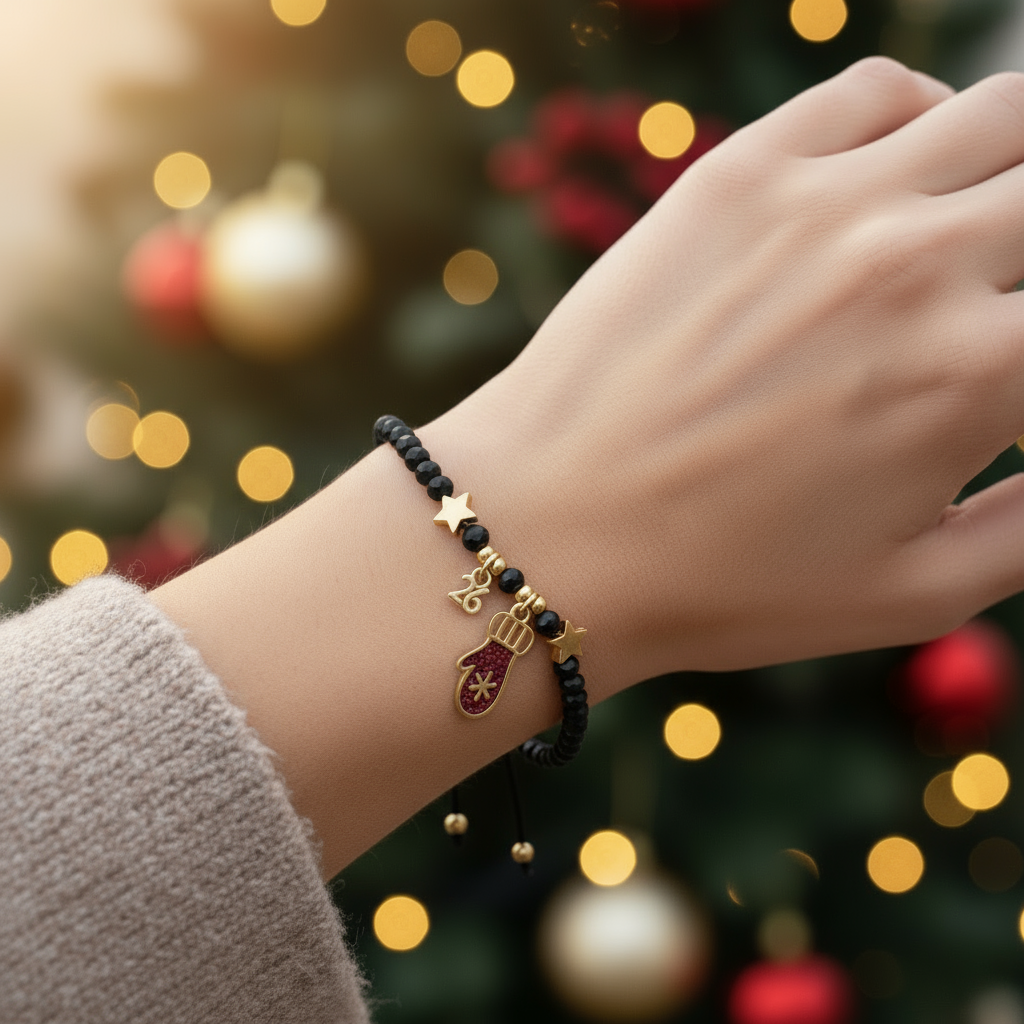 Χονδρική So Cute by DImi χειροποίητο βραχιόλι-γούρι με κρυστάλλινες χάντρες, αστέρια και γιορτινό γαντάκι