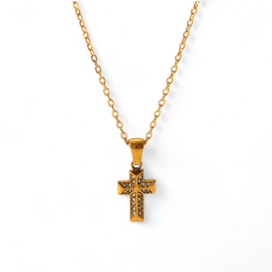 Χονδρικό Zircon Cross Mini – κολιέ σταυρός με ζιργκόν από επιχρυσωμένο ατσάλι – So Cute by Dimi