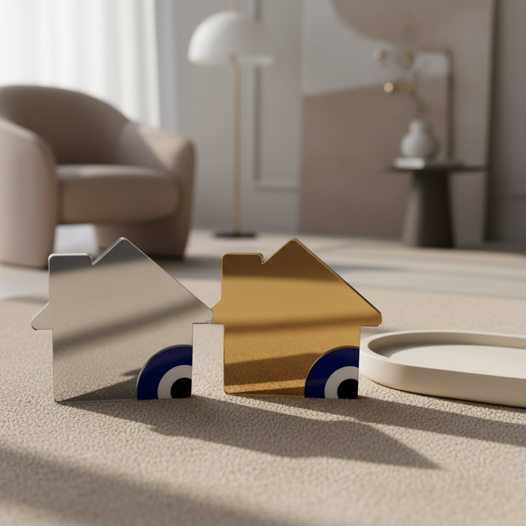 🤍✨ Γούρι 2026 Σπίτι με Μάτι – Plexiglass Καθρέφτης | Συλλογή Greek Wishes