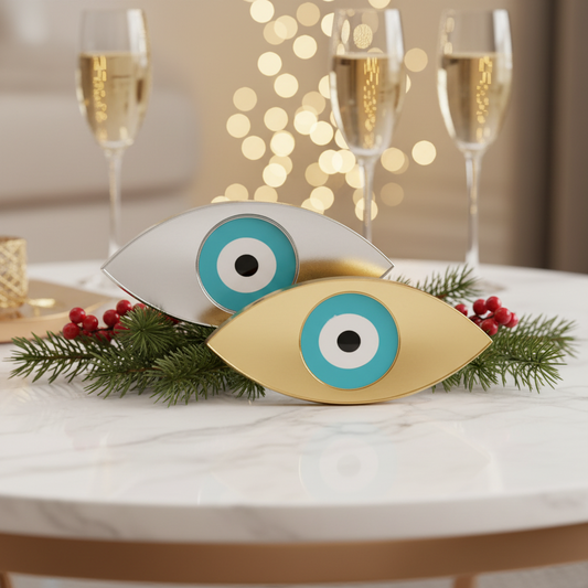 🤍✨ Γούρι Οβάλ Μάτι | Επιτραπέζιο Plexiglass Χρυσός ή Ασημί Καθρέφτης