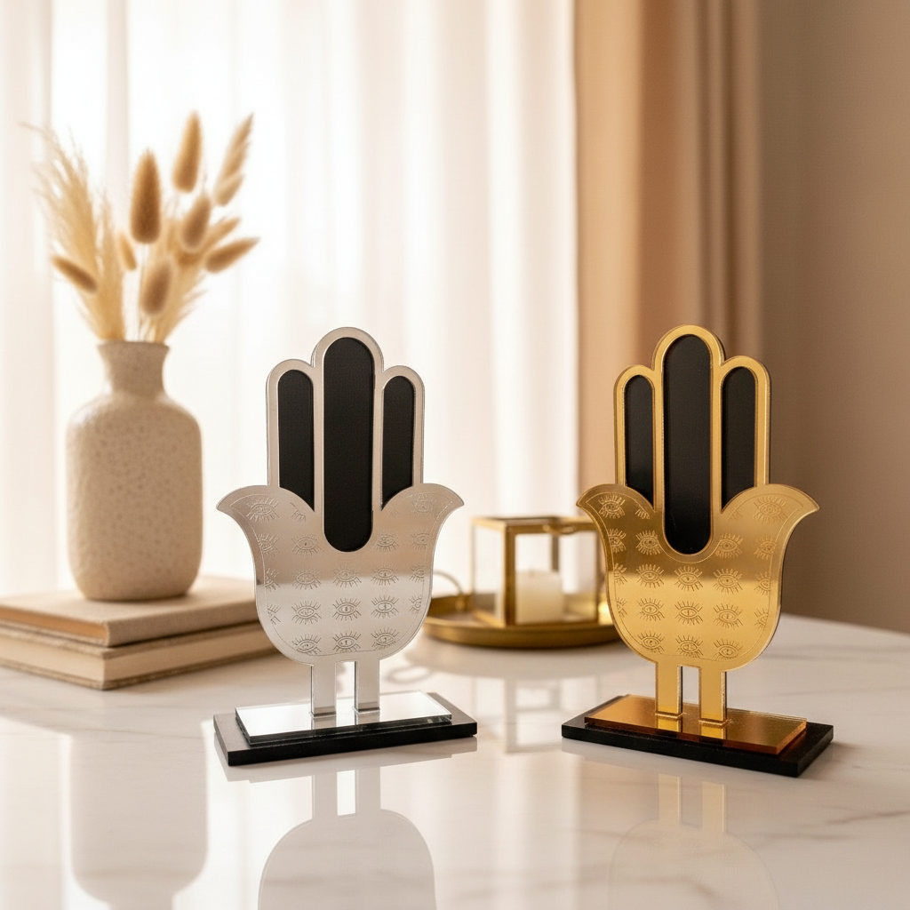 Χονδρική – επιτραπέζιο γούρι χεράκι από μαύρο plexiglass με χρυσό ή ασημί καθρέφτη, χειροποίητο So Cute by Dimi.