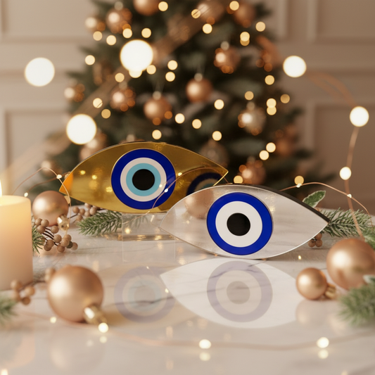 Χειροποίητο γούρι μάτι οβάλ λοξό από plexiglass καθρέφτη χρυσό ή ασημί – So Cute by Dimi