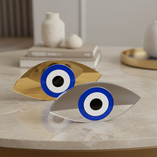 Χειροποίητο γούρι μάτι οβάλ λοξό από plexiglass καθρέφτη χρυσό ή ασημί – So Cute by Dimi