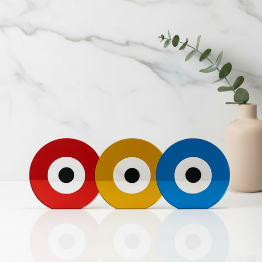 Χονδρική επιτραπέζιο γούρι μάτι plexiglass καθρέφτη – Χρυσό,κόκκινο & Τιρκουάζ – So Cute by Dimi