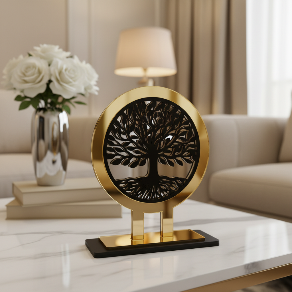 Tree of Life γούρι χονδρική, επιτραπέζιο χειροποίητο ξύλο & χρυσό plexiglass με Δέντρο Ζωής – So Cute by Dimi