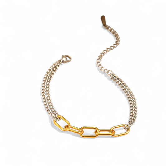 Βραχιόλι dual chain διχρωμίας με rectangular κρίκους από ατσάλι – Χονδρική So Cute by Dimi